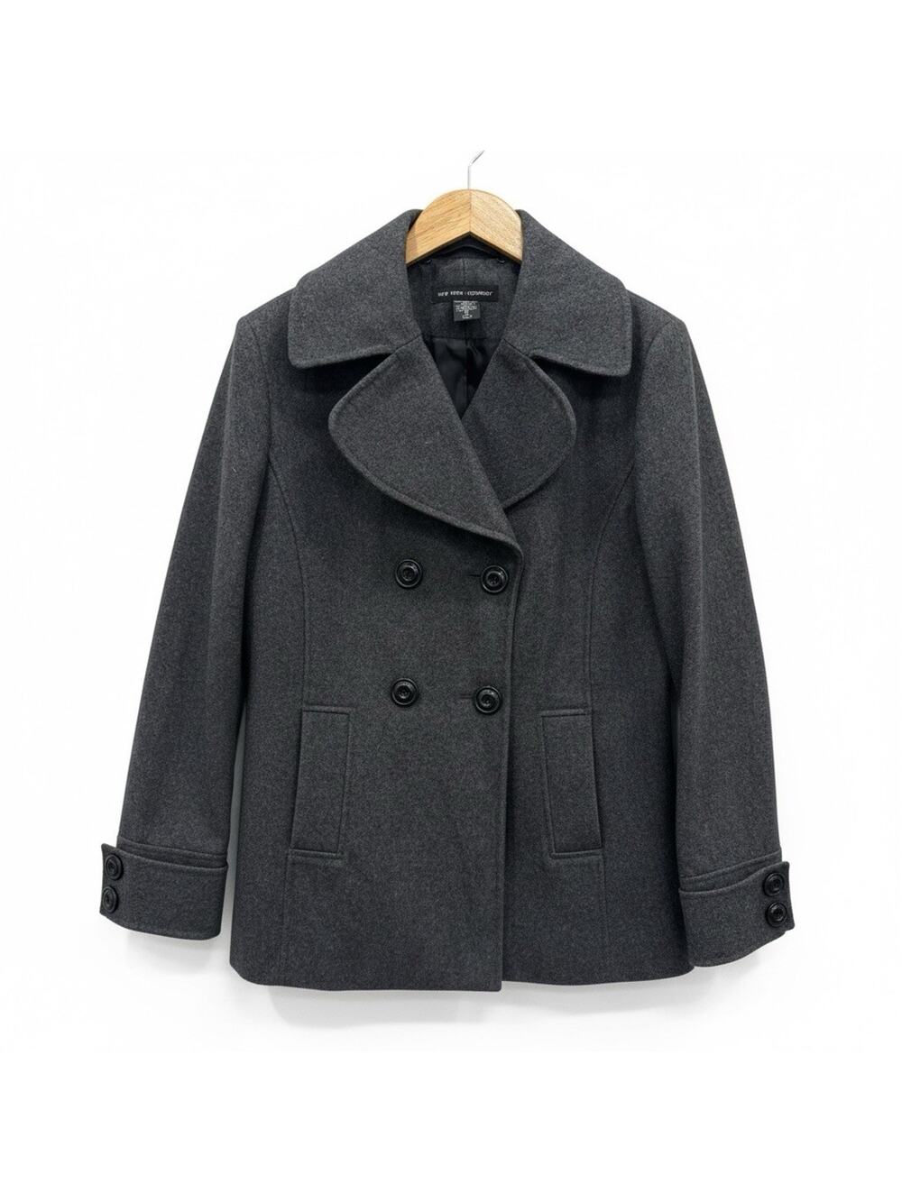 New York & Company Women Peacoat Charcoal Gray Wool Blend Coat Size 12